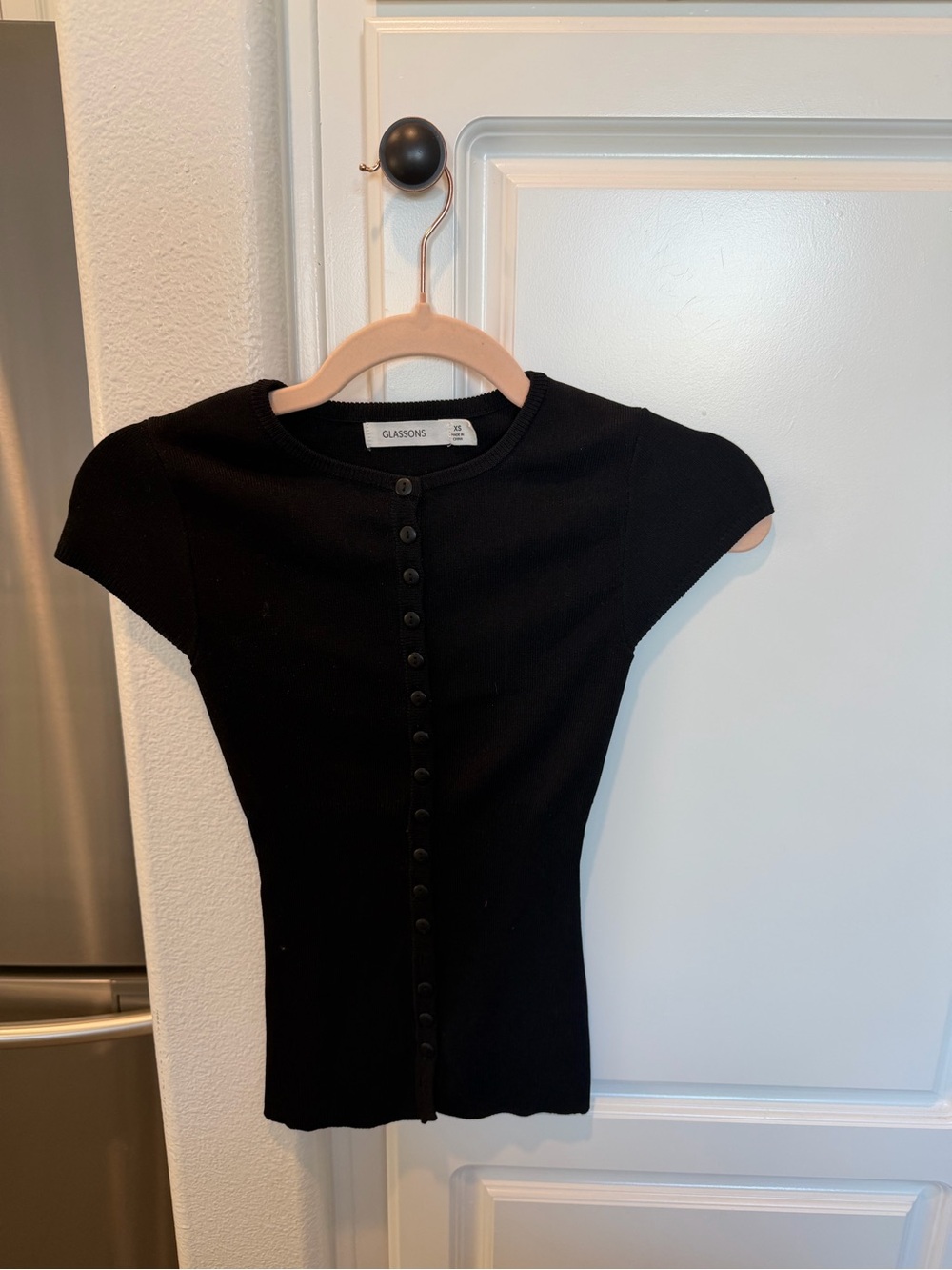 Glassons Black Ribbed Button-Front Short Sleeve Top